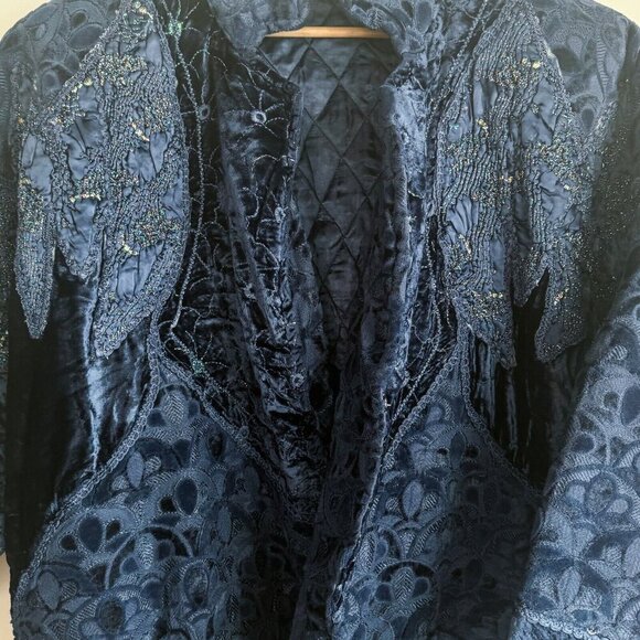Vintage O'Rocco Blue Velvet Embellished Embroidered Maximalist Jacket L - Picture 4 of 8